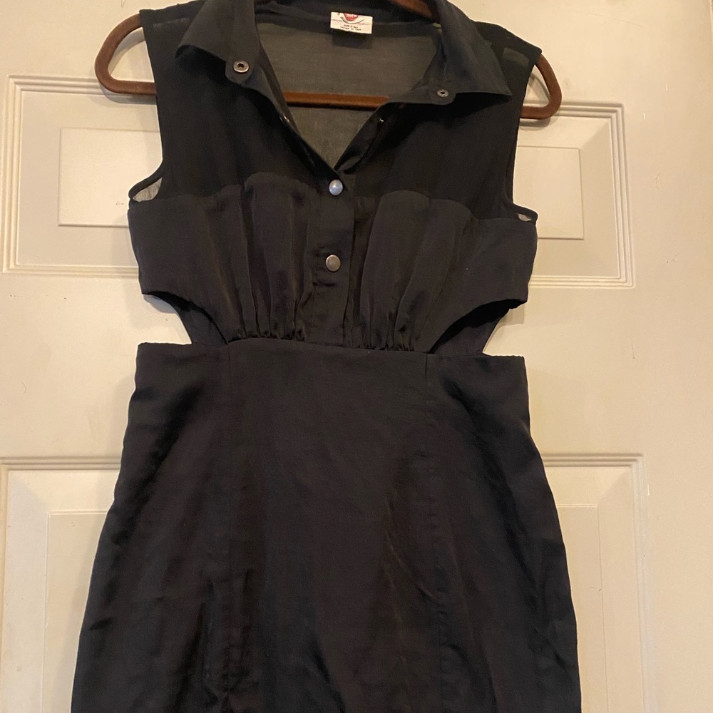 Free People little black cut out button up mesh dress size 8